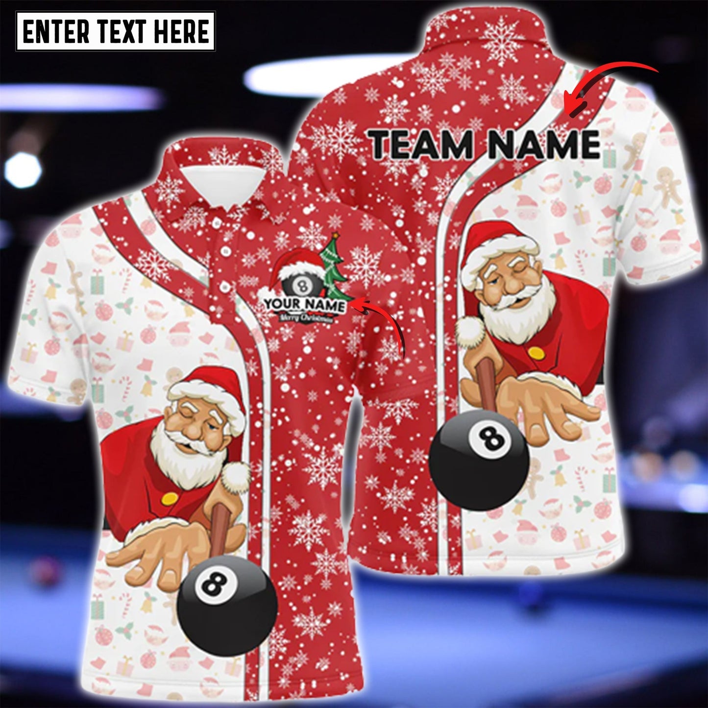 Tendpins Funny Christmas Santa Play Pool Personalized Red Billiard 8 Ball Snowflake 3D Shirt BIA0371