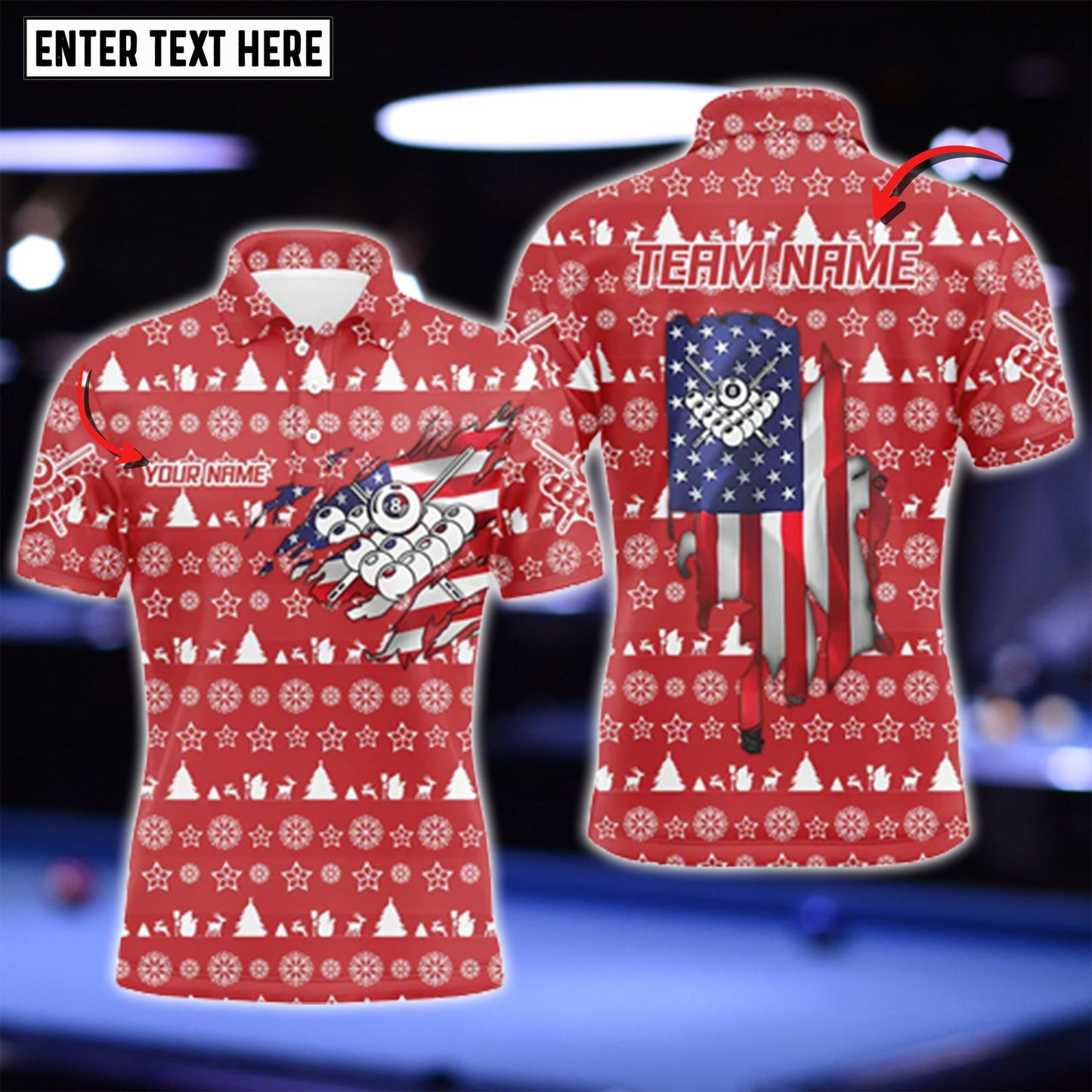 Tendpins Personalized Christmas US Flag 8 Ball Pool Billiard 3D Shirt BIA0368