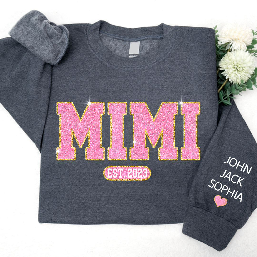 Glitter Pink Custom Name Mimi Nana Grandma Est And Kids Sweatshirt, Mother's Day Valentine Sweatshirt SO1112