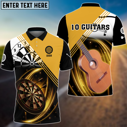 Tendpins Darts Gold Personalized Name 3D Polo Shirt For 10 Guitars, Gift for Dart Player, Guitar Lovers DMO0084