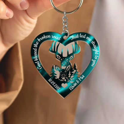 Hologram Heart With Buck And Doe Custom Acrylic Keychain, Personalized Valentine's Day Gift for Him For Her KO0087