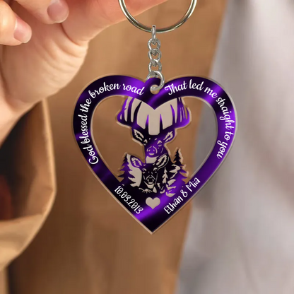 Hologram Heart With Buck And Doe Custom Acrylic Keychain, Personalized Valentine's Day Gift for Him For Her KO0087