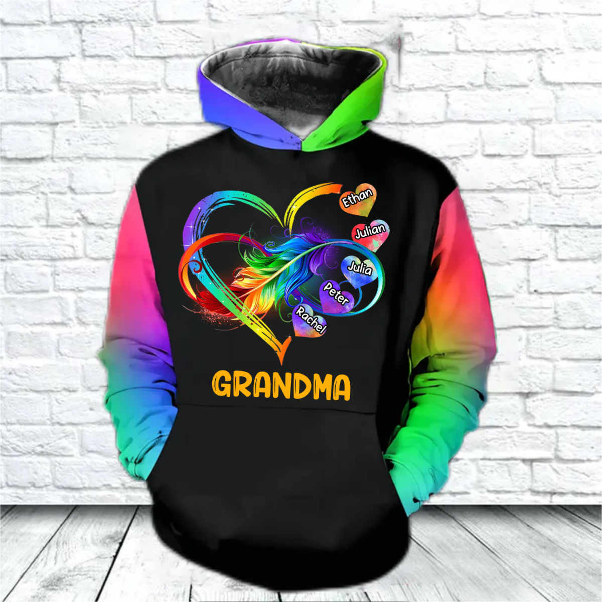 Personalized Grandma Grandkids Infinity Love Rainbow Hoodie, 3D All Over Print Family Hoodie, Custom Hoodie For Mom SO1519