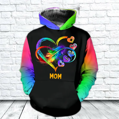 Personalized Grandma Grandkids Infinity Love Rainbow Hoodie, 3D All Over Print Family Hoodie, Custom Hoodie For Mom SO1519