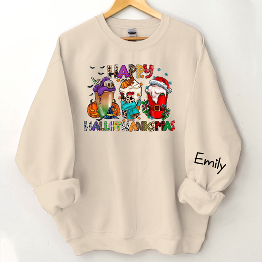 Hallo Thanksmas, Merry Christmas, Happy Halloween Sweatshirt 3 SO1163