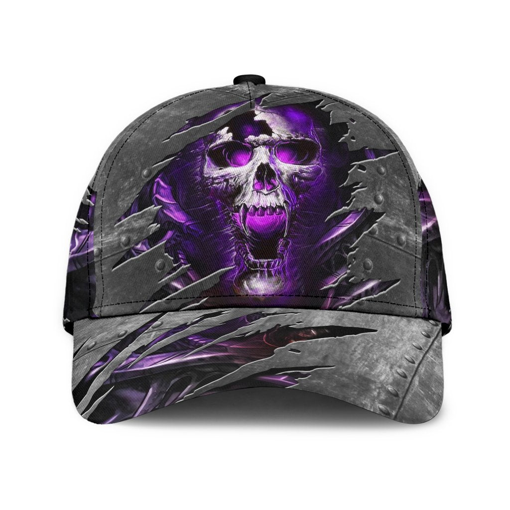 3D Skull Cap Hat, Purple Skull On Baseball Cap Hat Metal Pattern CO0657