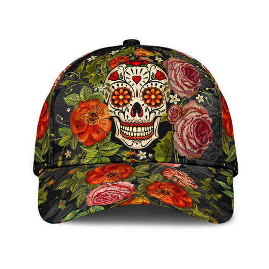 3D Baseball Cap Hat With Skull Flower Patter Skull Cap Hat For Her Women Skull Cap Hat CO0157