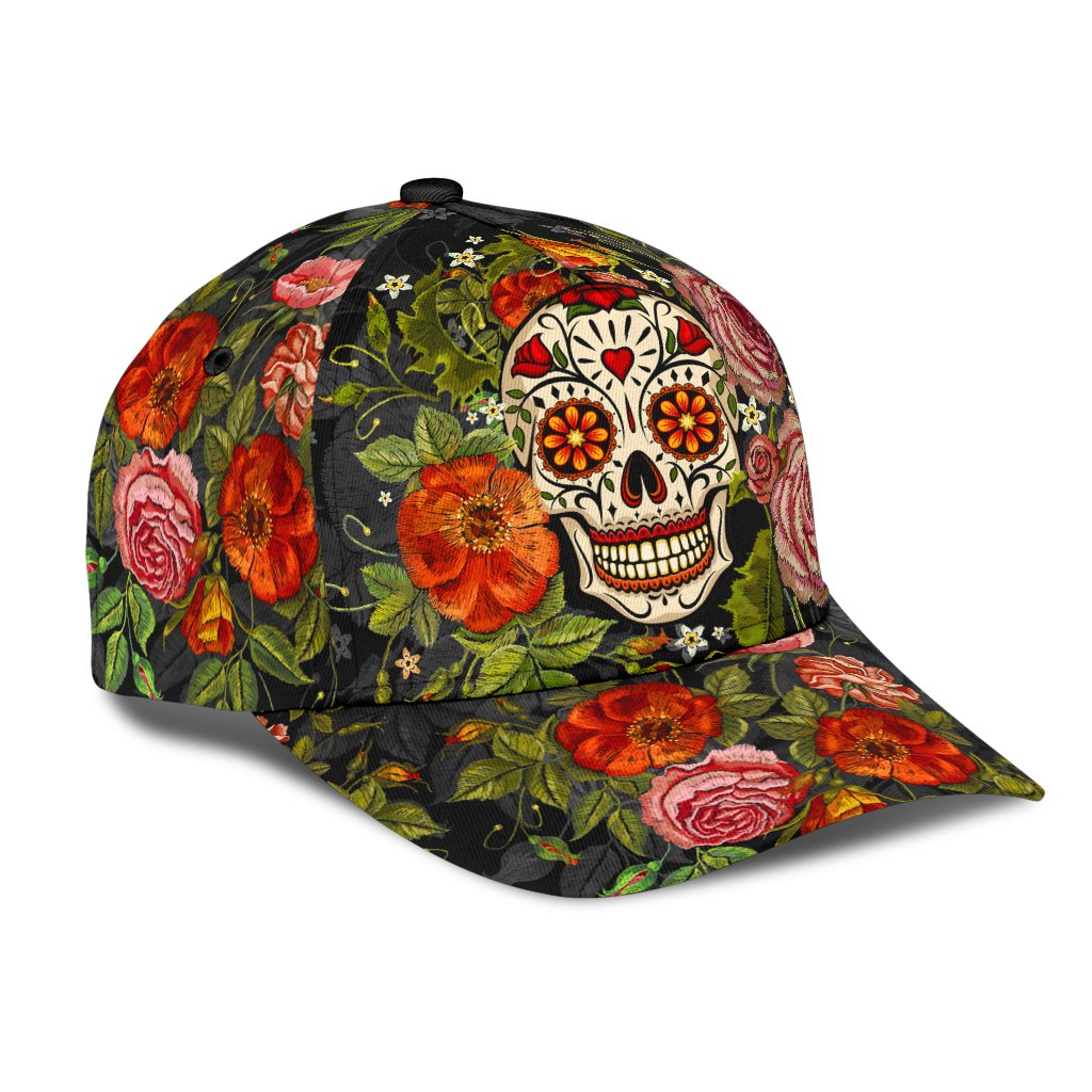 3D Baseball Cap Hat With Skull Flower Patter Skull Cap Hat For Her Women Skull Cap Hat CO0157