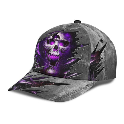 3D Skull Cap Hat, Purple Skull On Baseball Cap Hat Metal Pattern CO0657