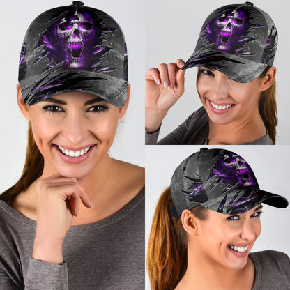 3D Skull Cap Hat, Purple Skull On Baseball Cap Hat Metal Pattern CO0657