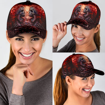 3D Full Printed Baseball Cap With Skull Angry Red Fire Skull Pattern On Cap Hat CO0158