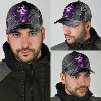 3D Skull Cap Hat, Purple Skull On Baseball Cap Hat Metal Pattern CO0657