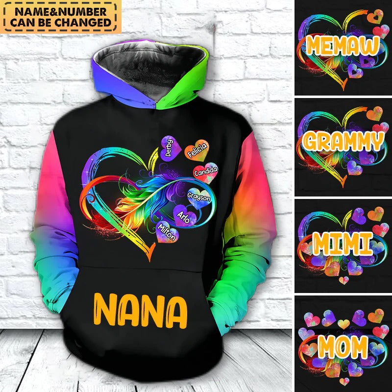 Personalized Grandma Grandkids Infinity Love Rainbow Hoodie, 3D All Over Print Family Hoodie, Custom Hoodie For Mom SO1519