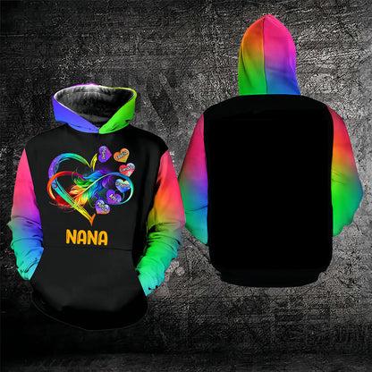 Grandma Grandkids Infinity Love Rainbow Personalized Hoodie, 3D All Over Printed Hoodie Shirt for Mimi Nana Gigi SO1515