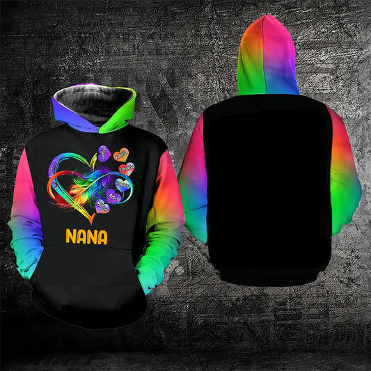 Personalized Grandma Grandkids Infinity Love Rainbow Hoodie, 3D All Over Print Family Hoodie, Custom Hoodie For Mom SO1519