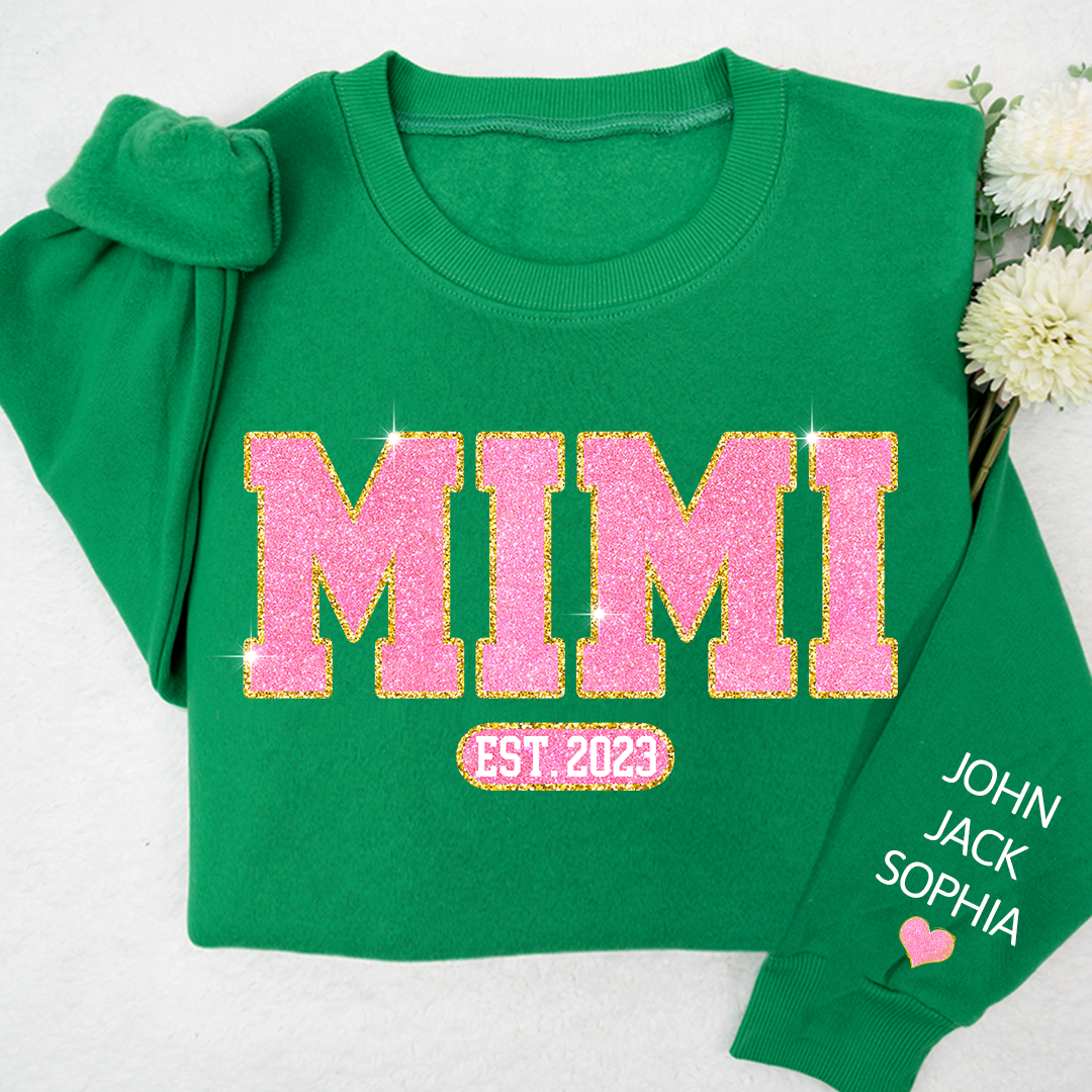 Glitter Pink Custom Name Mimi Nana Grandma Est And Kids Sweatshirt, Mother's Day Valentine Sweatshirt SO1112