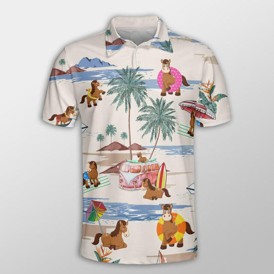 Horse Men Polo Shirts For Summer - Horse Summer Beach Pattern Button Shirts For Men - Perfect Gift For Horse Lovers, Cattle Lovers SO0976