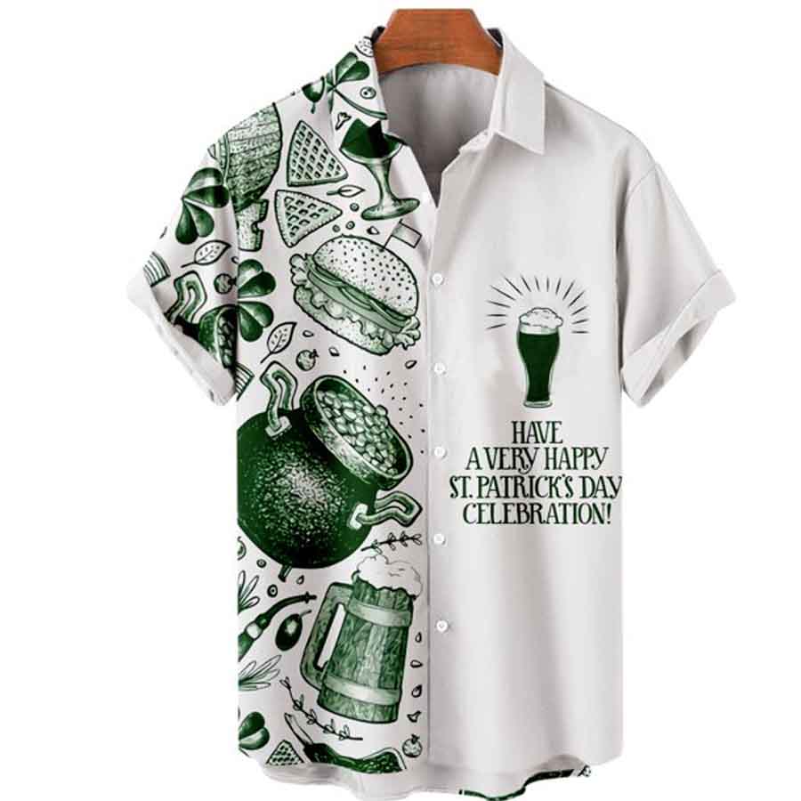 Mens St. Patrick's Day 3D Hawaiian Shirt, Shamrock Shirt, Irish hawaiian Shirt PO0138