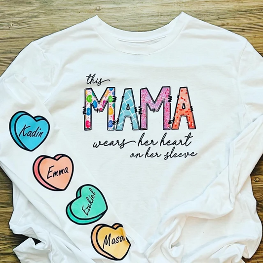 This Mama Wears Her Heart On Her 3D Sleeve Sweater TO2937