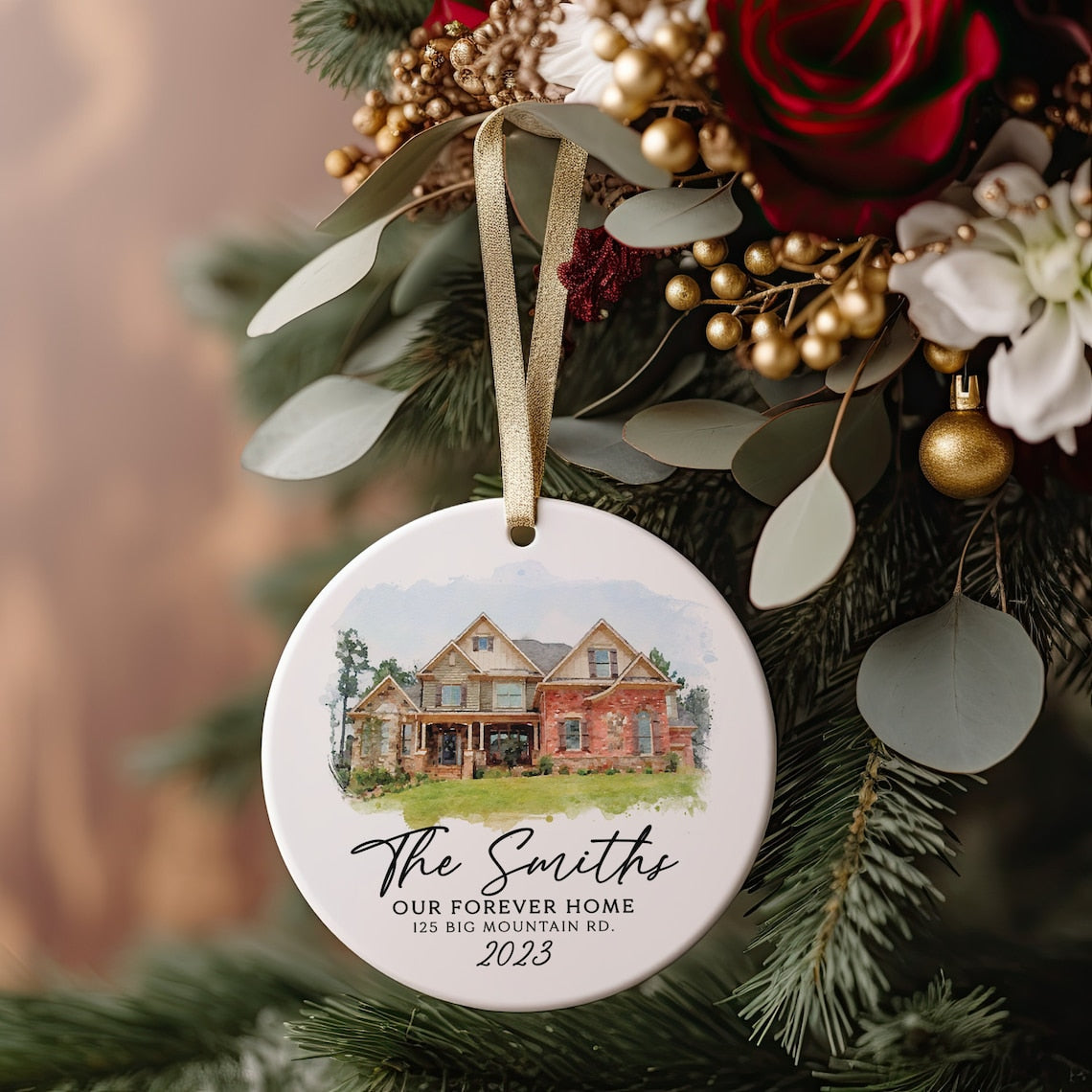 Custom Watercolor House Ornament, Personalized Home Christmas Ornament, Personalized Christmas Ornament Gift, Housewarming SO0944