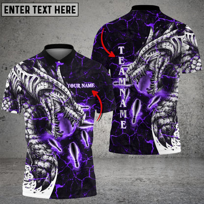 Custom Dragon Bowling Polo Shirt For Men, Custom Purple Dragon Bowling Team Shirts BE0046