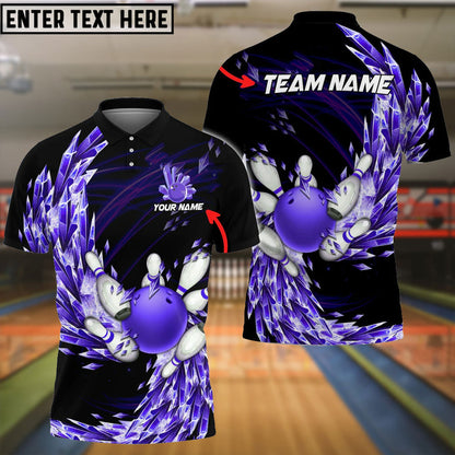 Custom Team Ice Breath Bowling Polo Shirt For Men, Custom Black And Purple Bowling Team Shirts BE0032