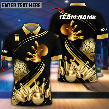 Custom Black And Gold Team Bowling Polo Shirt For Men, Custom Bowling Shirt BE0023