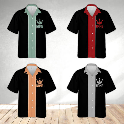 Custom Vintage Bowling Hawaiian Shirt For Men, Custom Black And Red Vintage Bowling Team Shirt BE0011