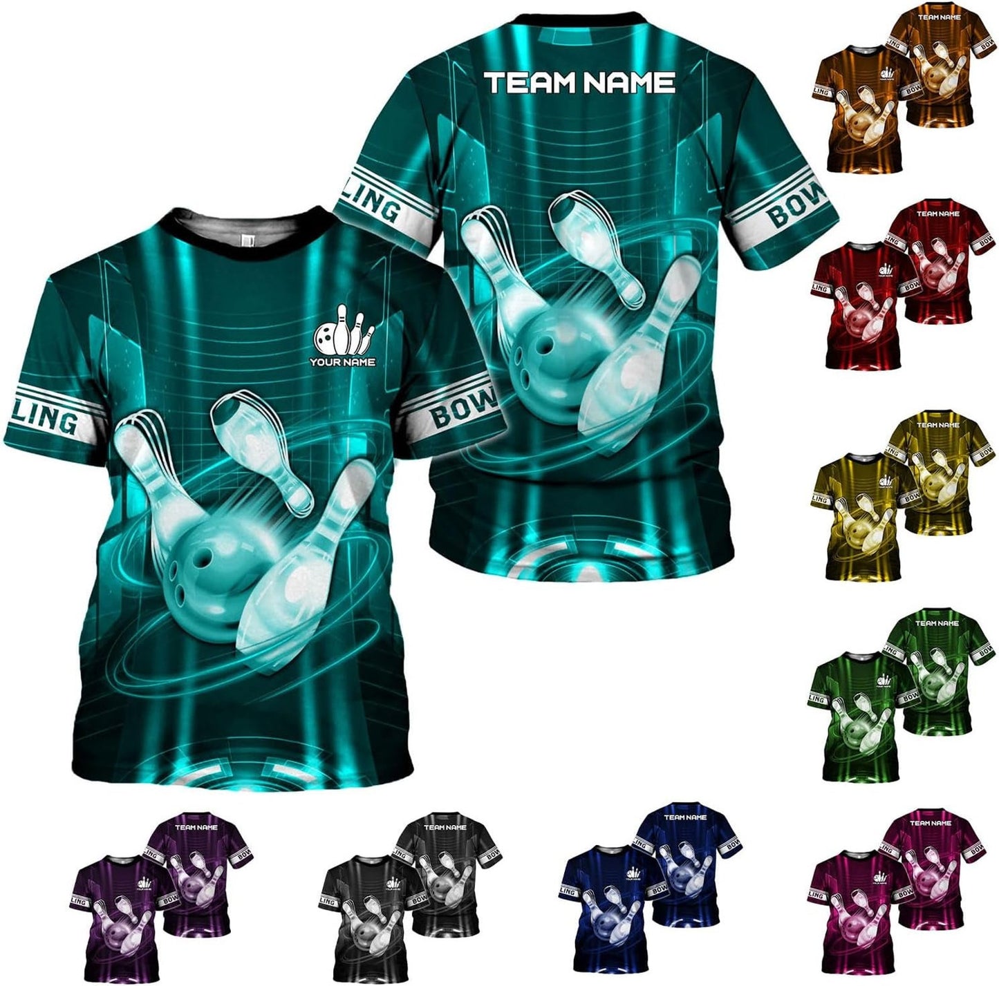 Custom Team Teal Bowling T Shirts For Men, Custom Team Bowling Shirt BE0002