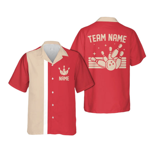 Custom Vintage Bowling Hawaiian Shirt For Men, Custom Team Vintage Red Bowling Shirt BE0010