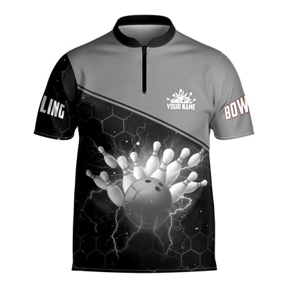 Custom Team Black And Red Bowling Ball And Pins Jersey Shirt For Men, Custom Team Bowling Shirt BE0013