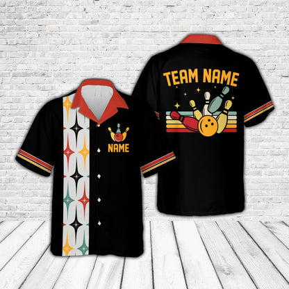 Custom Retro Bowling Hawaiian Shirts For Men And Women, Custom Retro Black Bowling Team Shirts BE0014