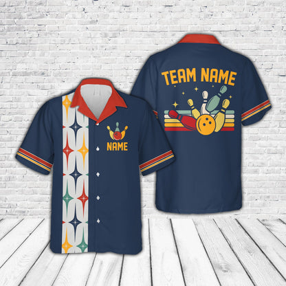 Custom Retro Bowling Hawaiian Shirts For Men And Women, Custom Retro Black Bowling Team Shirts BE0014