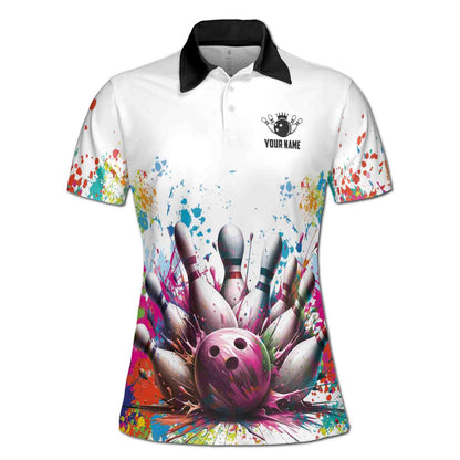 Custom Team White Bowling Polo Shirt For Women, Custom Tie Dye Bowling Shirt BA0027