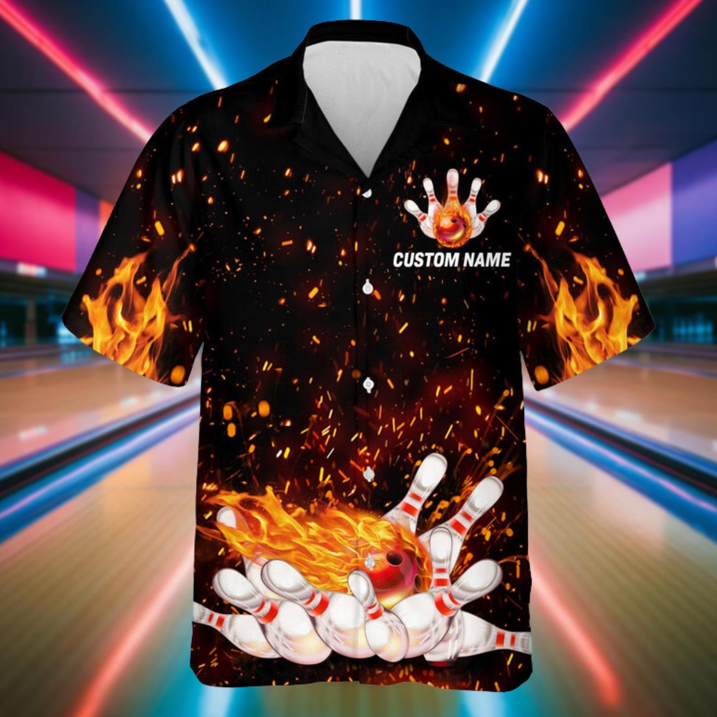 Custom Flame Bowling Hawaiian Shirt For Men, Custom Flame Bowling Team Shirts BZ0139