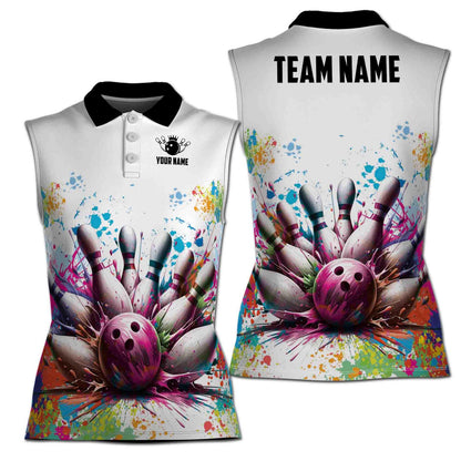 Custom Team White Bowling Polo Shirt For Women, Custom Tie Dye Bowling Shirt BA0027