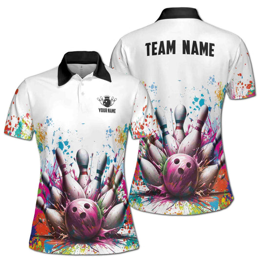 Custom Team White Bowling Polo Shirt For Women, Custom Tie Dye Bowling Shirt BA0027