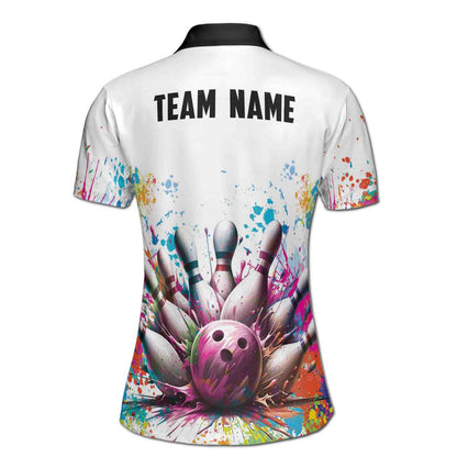 Custom Team White Bowling Polo Shirt For Women, Custom Tie Dye Bowling Shirt BA0027