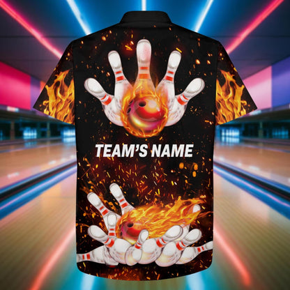 Custom Flame Bowling Hawaiian Shirt For Men, Custom Flame Bowling Team Shirts BZ0139