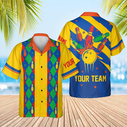 Custom Retro Bowling Hawaiian Shirts For Men And Women, Custom Retro Blue Bowling Team Shirts BE0015