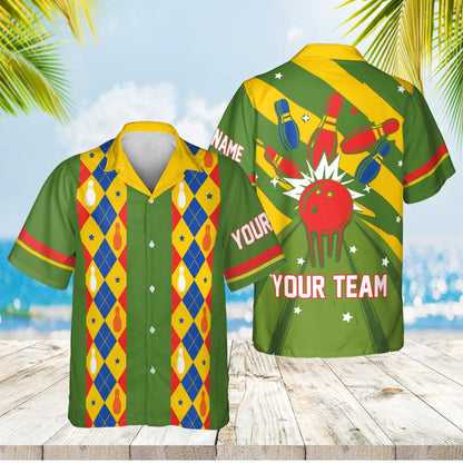 Custom Retro Bowling Hawaiian Shirts For Men And Women, Custom Retro Blue Bowling Team Shirts BE0015