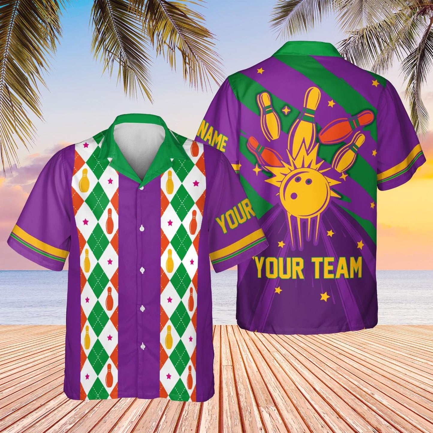 Custom Retro Bowling Hawaiian Shirts For Men And Women, Custom Retro Blue Bowling Team Shirts BE0015