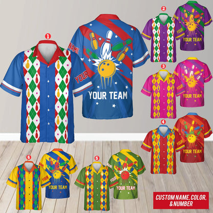 Custom Retro Bowling Hawaiian Shirts For Men And Women, Custom Retro Blue Bowling Team Shirts BE0015