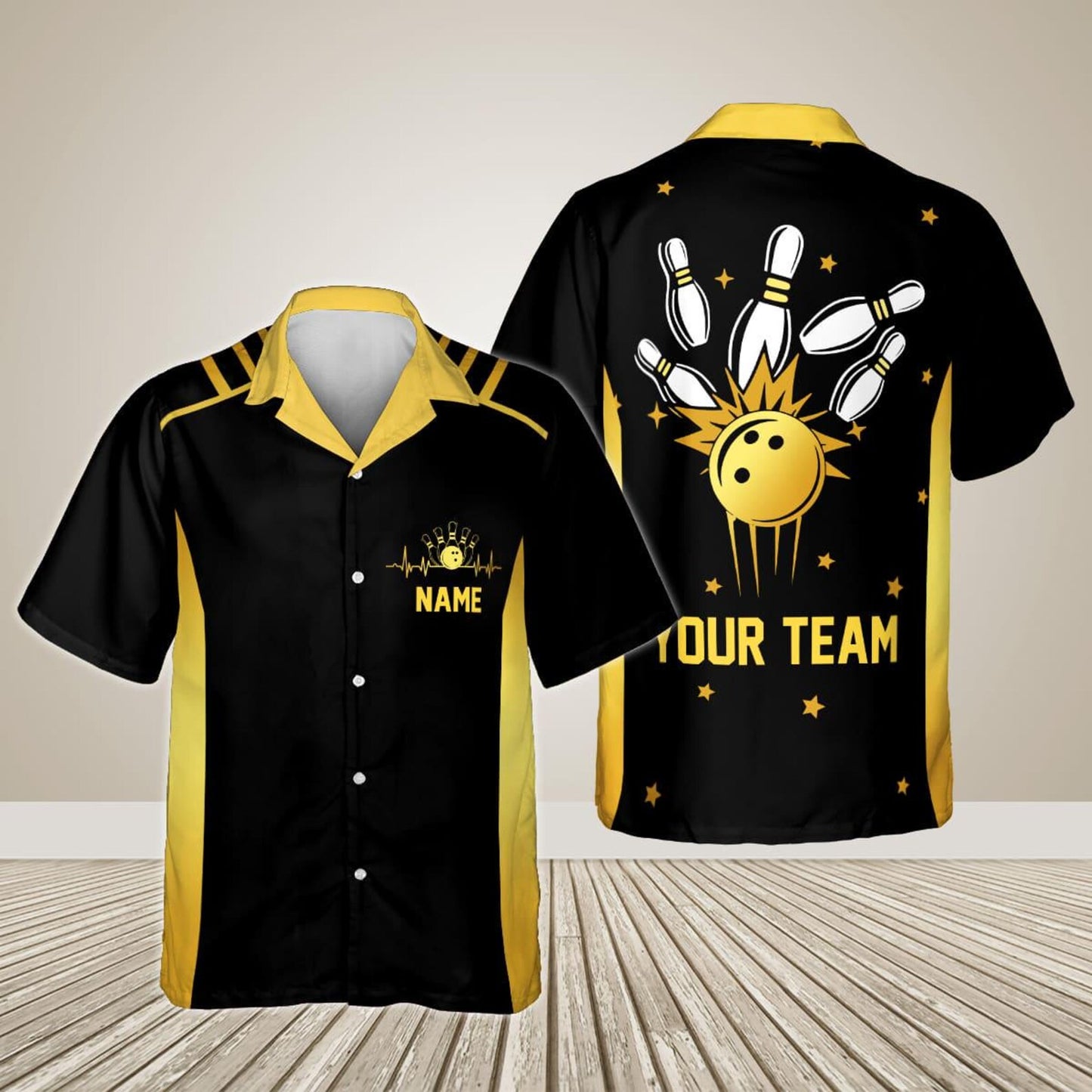 Custom Team Black And Blue Bowling Hawaiian Shirt For Men Women, Custom Bowling Shirt BE0017