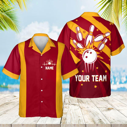 Custom Retro Bowling Hawaiian Shirts For Men And Women, Custom Blue Bowling Team Shirts BE0022