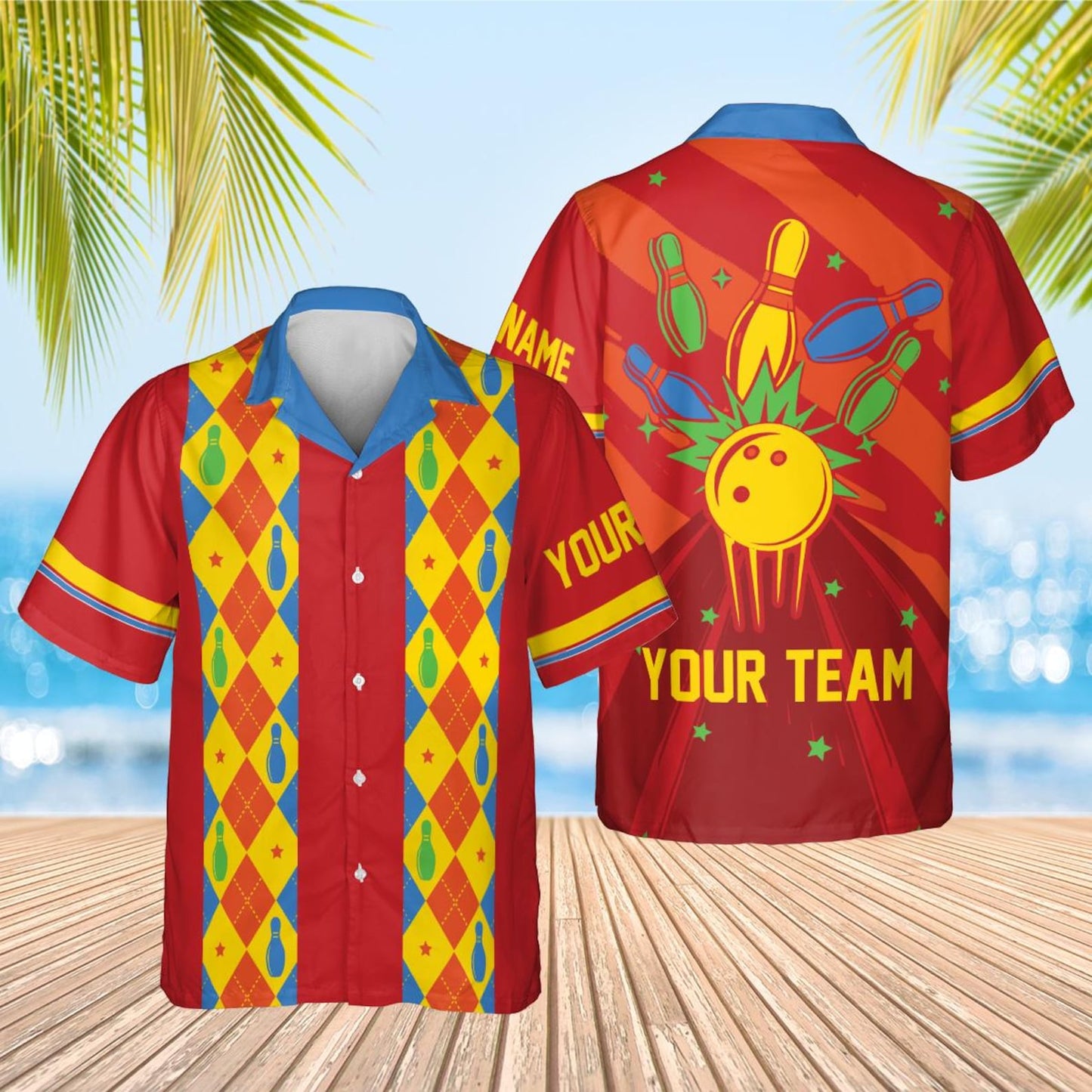 Custom Retro Bowling Hawaiian Shirts For Men And Women, Custom Retro Blue Bowling Team Shirts BE0015