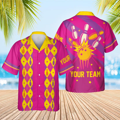 Custom Retro Bowling Hawaiian Shirts For Men And Women, Custom Retro Blue Bowling Team Shirts BE0015