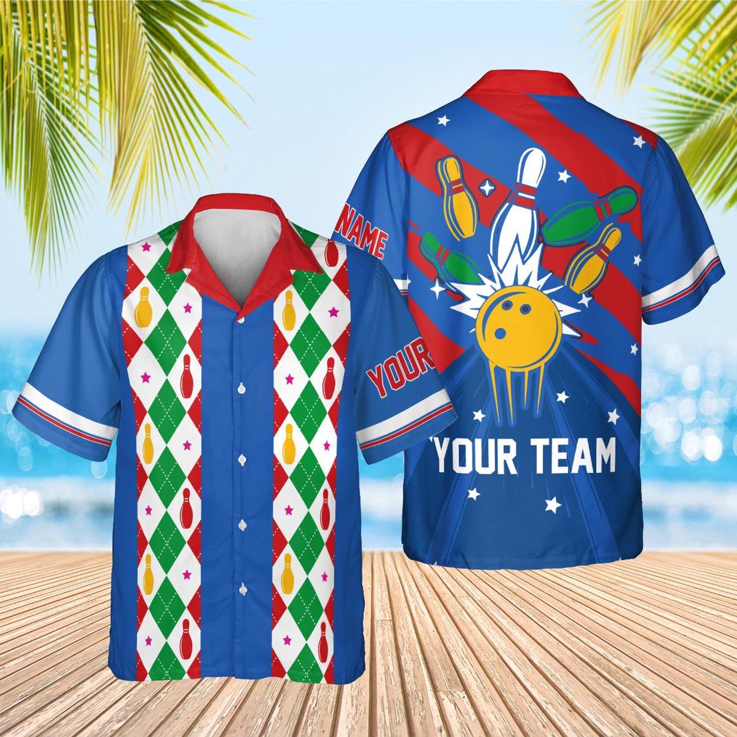 Custom Retro Bowling Hawaiian Shirts For Men And Women, Custom Retro Blue Bowling Team Shirts BE0015