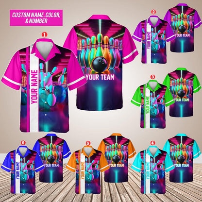 Custom Pink Retro Bowling Hawaiian Shirts For Men And Women, Custom Bowling Team Shirts BE0027