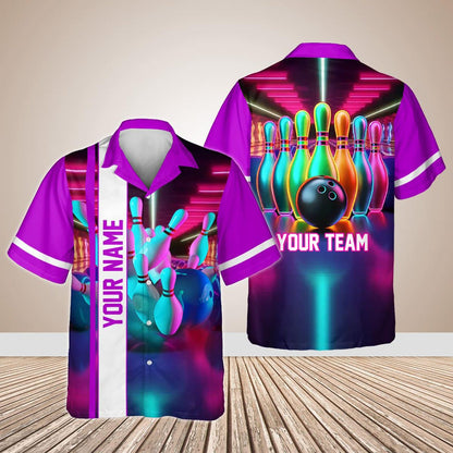 Custom Pink Retro Bowling Hawaiian Shirts For Men And Women, Custom Bowling Team Shirts BE0027